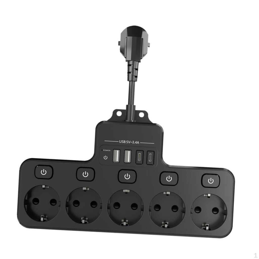 EU 250V AC Outlets Plug Power Strip Professional Multipurpose Travel Adapter Black