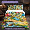 Personalized 3Pcs Bedding SetSmurfs Custom Text Duvet Cover Pillowcase Set Bedroom Gift