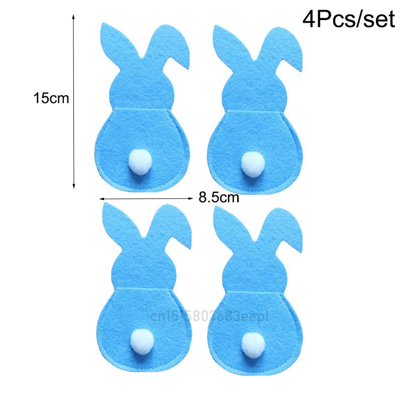 Easter Bunny Knife and Fork Holder 4Pcs/set Easter Eggs Rabbit Cutlery Bags Tableware Organizer Table Decorations Party Supplies