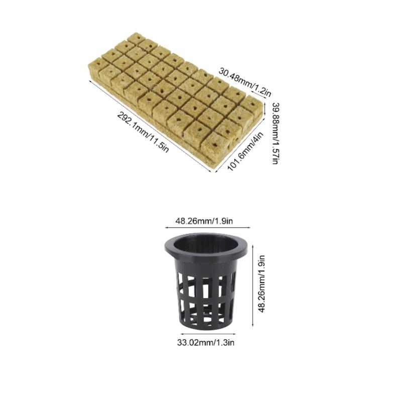 72 Set 1 Inch Rockwool Cubes With 2 Inch Net Pots For Hydroponics Growing System Good Water Absorption Hydroponics Mesh Net Cup