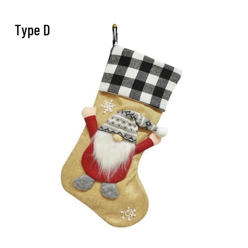 New Christmas Decorations: Red & White Plaid Burlap Faceless Doll and Semi-3D Stockings