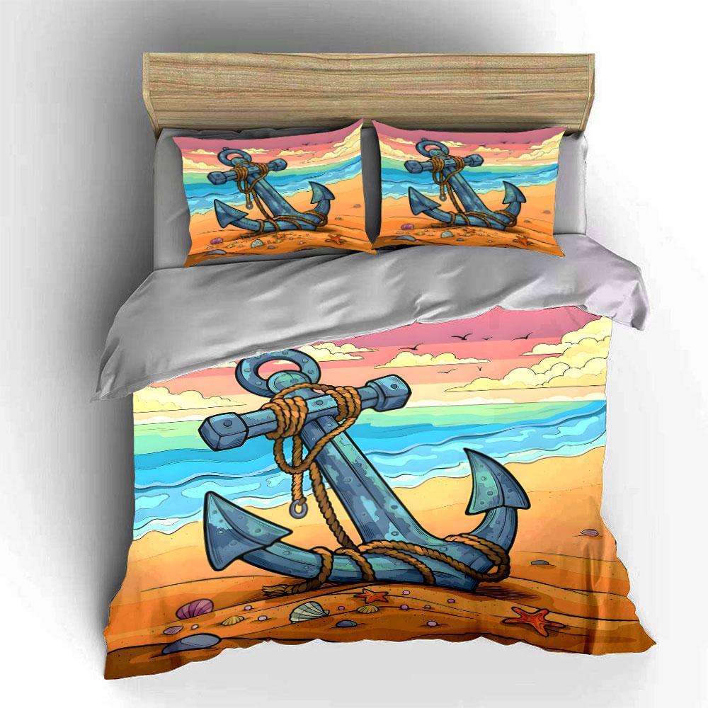 Anchor on sandy beach. Bedding sets Duvet cover sets Duvet covers Pillowcases(1*Duvet Cover 2*Pillowcases without duvet insert)