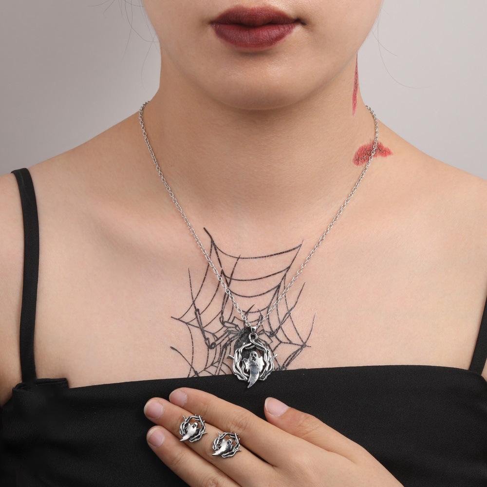 Halloween Ornaments Personalized Jewelry Set, Vintage Ghost Sickle Skeleton Bat Necklace Earrings 3-Piece Set