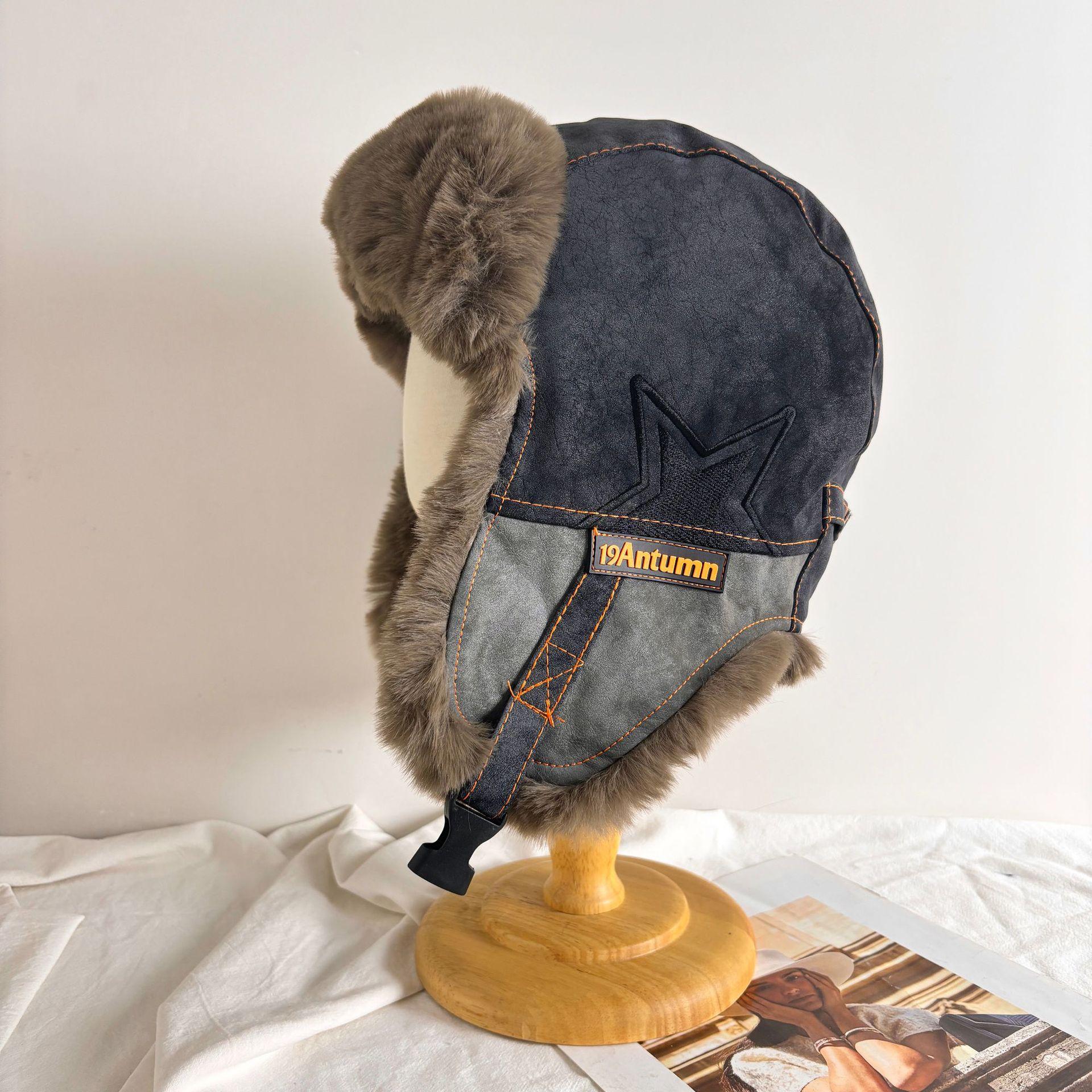 

Осенне-зимняя кожаная сращивание велосипедная теплая ветрозащитная защитная шапка для ушей модная личность ретро имитация M（56-58cm） тёмно-синий