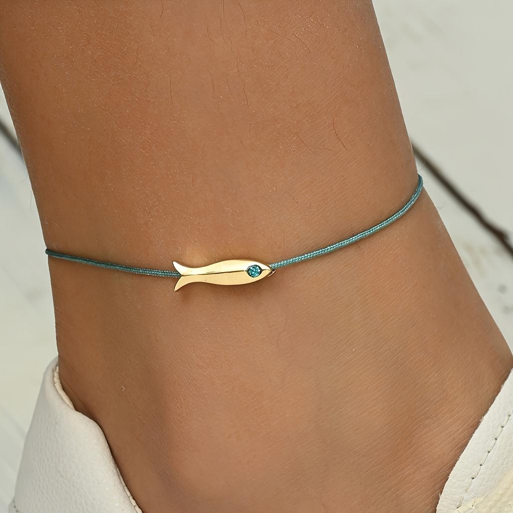 Women's Dainty Fish Charm Adjustable Anklet, Beach Vacation Party Everyday Accessory, Minimalist Style, Fashion Jewelry