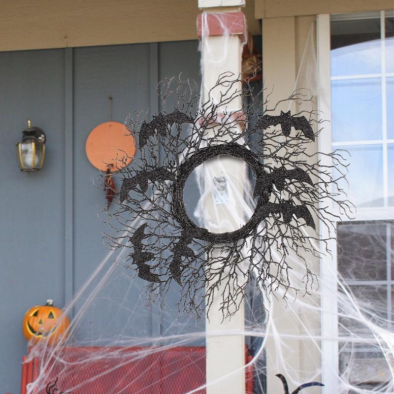 Halloween Wreath Black Twig Bat Door Window Hanging Party Decoration Prop