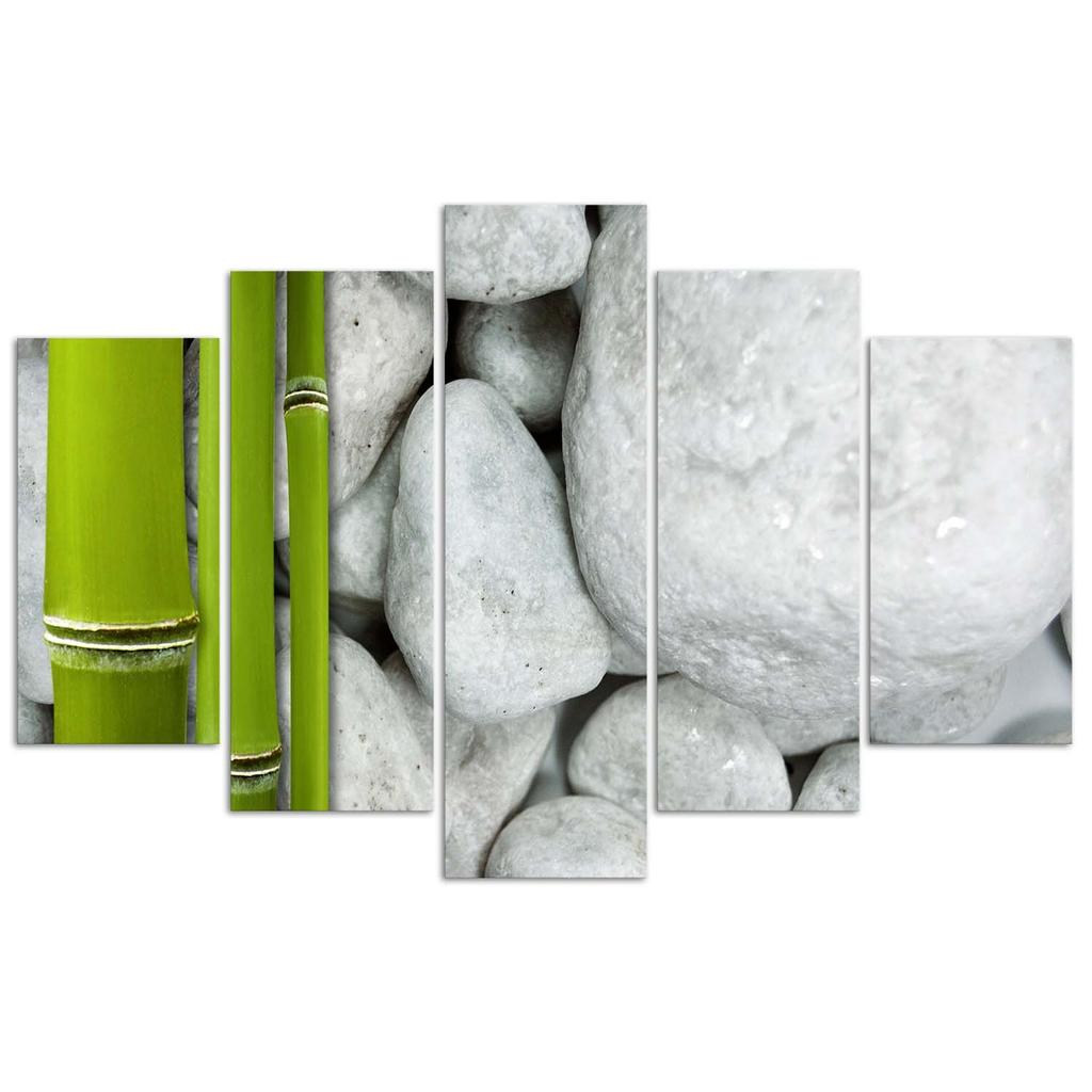 Feeby Five Piece Picture Canvas Print, Zen Composition with Stones and Bamboo