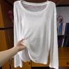 White sunscreen blouse women's lazy casual loose shirt early spring thin slightly transparent long-sleeved knitted top