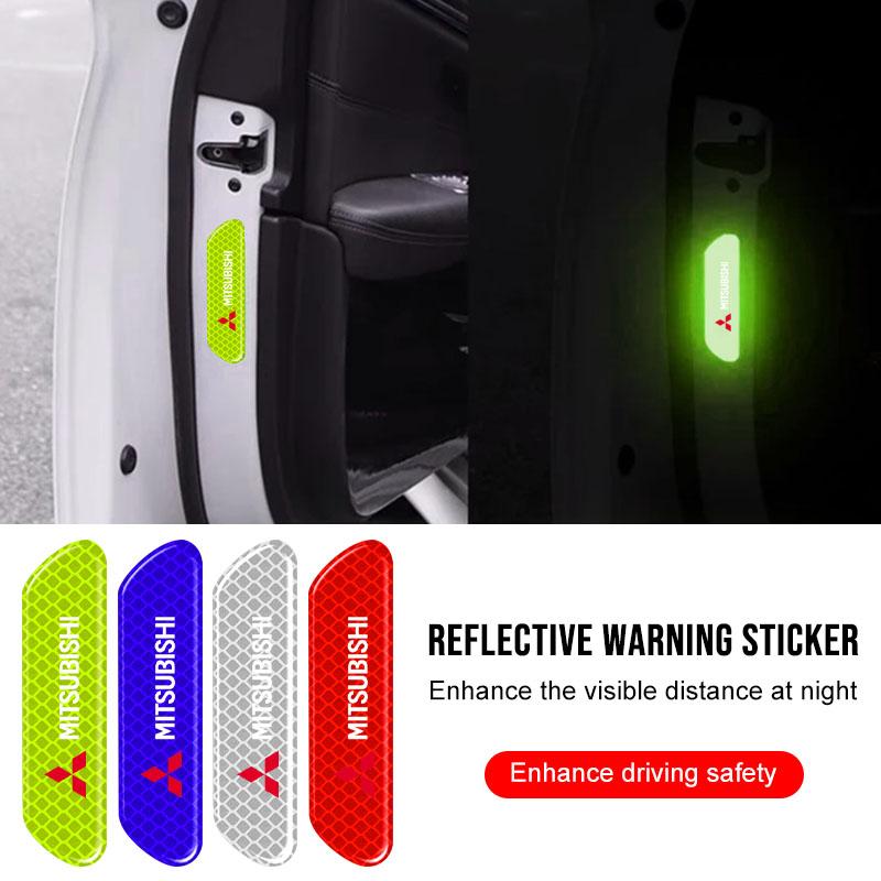 gjdn6 4pcs Car Door Reflective Strips Security Warning Sticker Emblem For Mitsubishi Lancer ASX Outlander Pajero Carisma L200 Galant