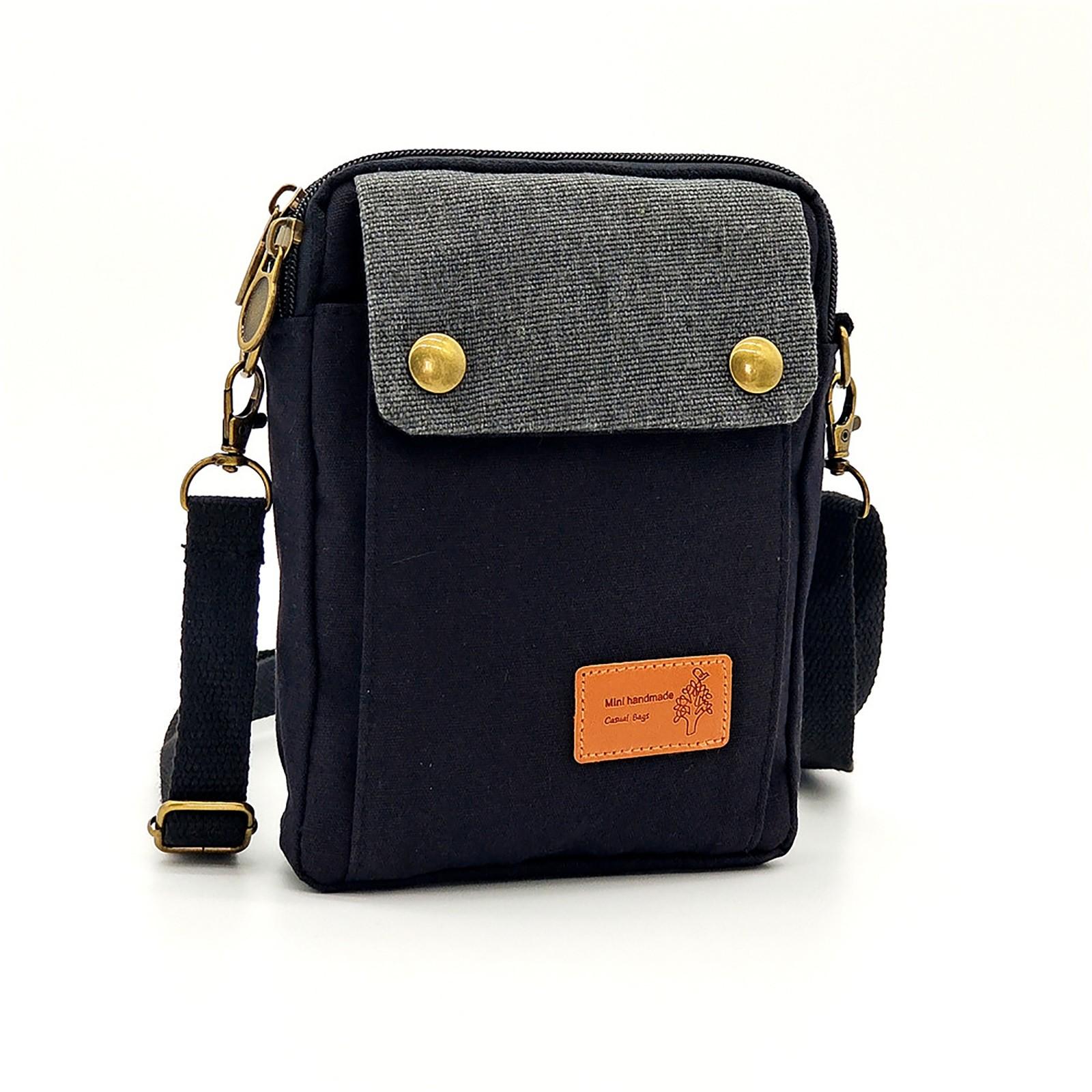 

Handmade Casual Crossbody Bag Durable Canvas Small Shoulder Bag Adjustable Strap Lightweight Everyday Use Travel Bag for Men and Women чёрный