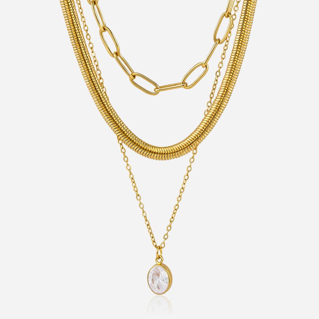 3Pcs Multi-layer Stainless Steel Waterproof Necklace for Women New Chic 18k Gold PVD Plated Zircon Waterproof Jewelry Girls