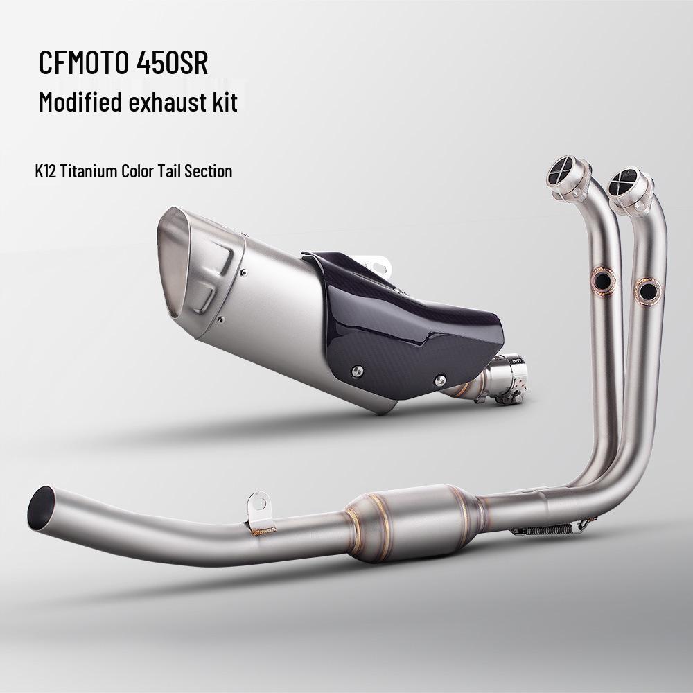 CFMOTO 450SR Stainless Steel Exhaust Pipe: Front, Middle, and SC Tail Sections for Motorcycles.
