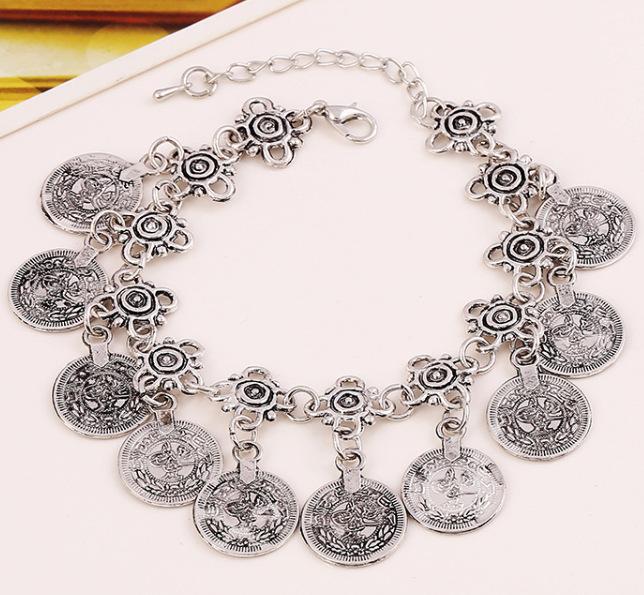 Party Hippy Boho Beach Turkish Jewelry Gold Color Coin Vintage Bohemia Carved Coin Bracelets Bangles for Woman Pulseras