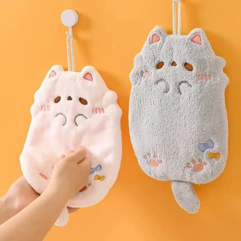 Cute Cartoon Tanuki Hanging Towel Coral Velvet Hair Does Not Lose Thick Cloth Kitchen Bathroom Absorbent Towels men shower gel