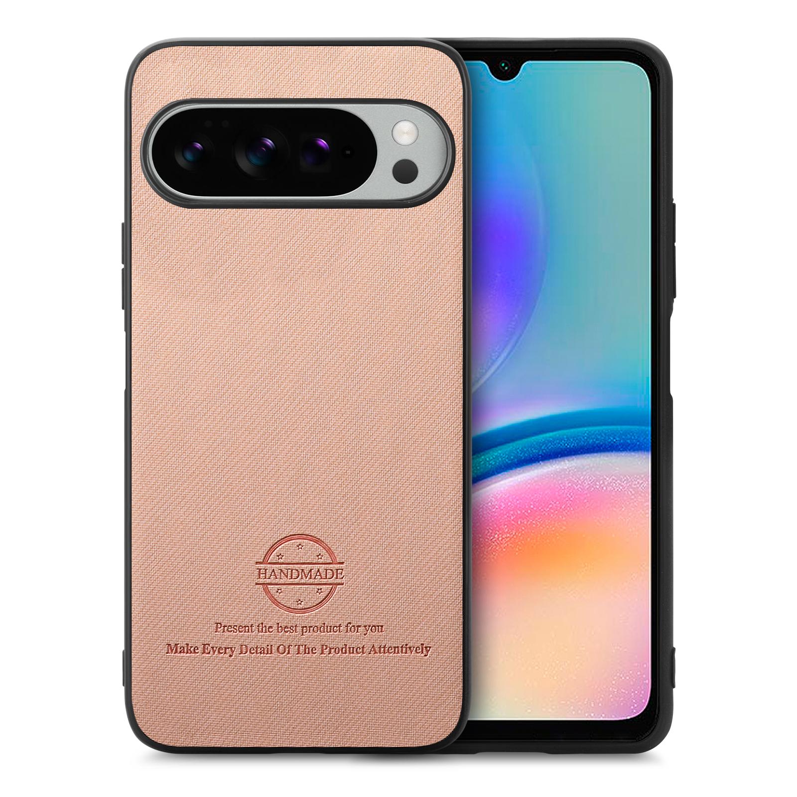 

Кожаная задняя крышка для телефона Google Pixel 10 Pro XL с тканевой текстурой Pink