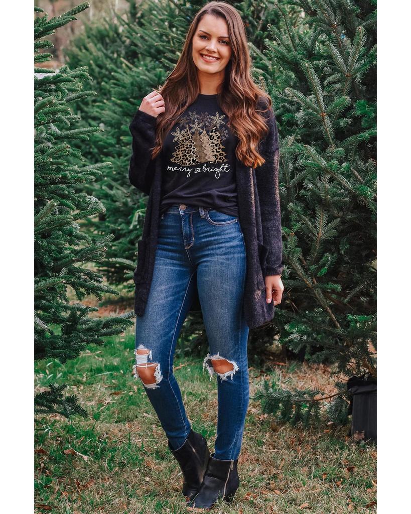 Azura Exchange Leopard Christmas Tree Graphic Print T-Shirt