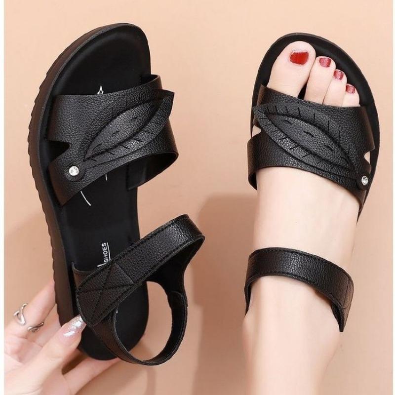 

Летняя обувь и сандалии для женщин, среднего и пожилого возраста: Плоские, Мягкая подошва, Плоская подошва Крутые Кожаные Туфли 35 чёрный