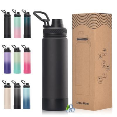 WATERSY Bouteille d'eau pour sports d'extérieur en acier inoxydable à isolation sous vide 650 ml Double paroi thermique Tasse à café pour randonnée, salle de sport, voyage
