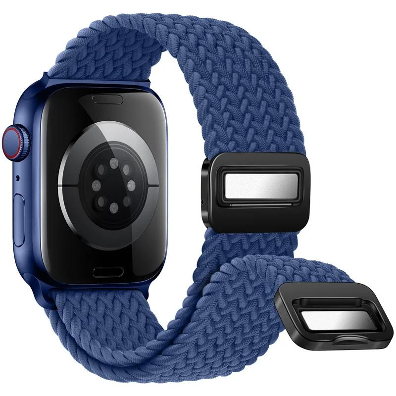 Magnetic Braided Loop Strap For Apple Watch Band 45mm 41mm 44mm 42mm 46mm Ultra 3 49mm Nylon Bracelet iWatch 11 10 9 8 7 6 5 SE