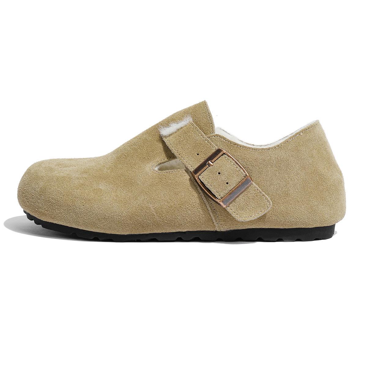

Leather Velvet Birkenstocks, Women S Autumn Winter Wool Cotton Shoes, Snow Boots, One Pedal, All-Inclusive Birkenstocks, Low Heels And Wear-Resistant 35