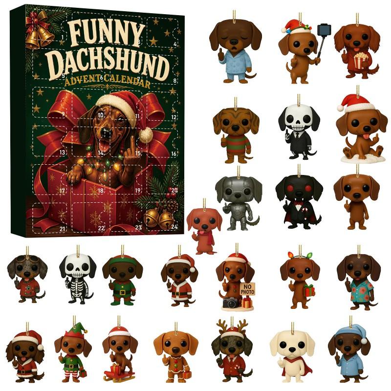 Fun Dachshund Advent Calendar Blind Box 24 Cartoon Charms Christmas Countdown Dog Ornaments