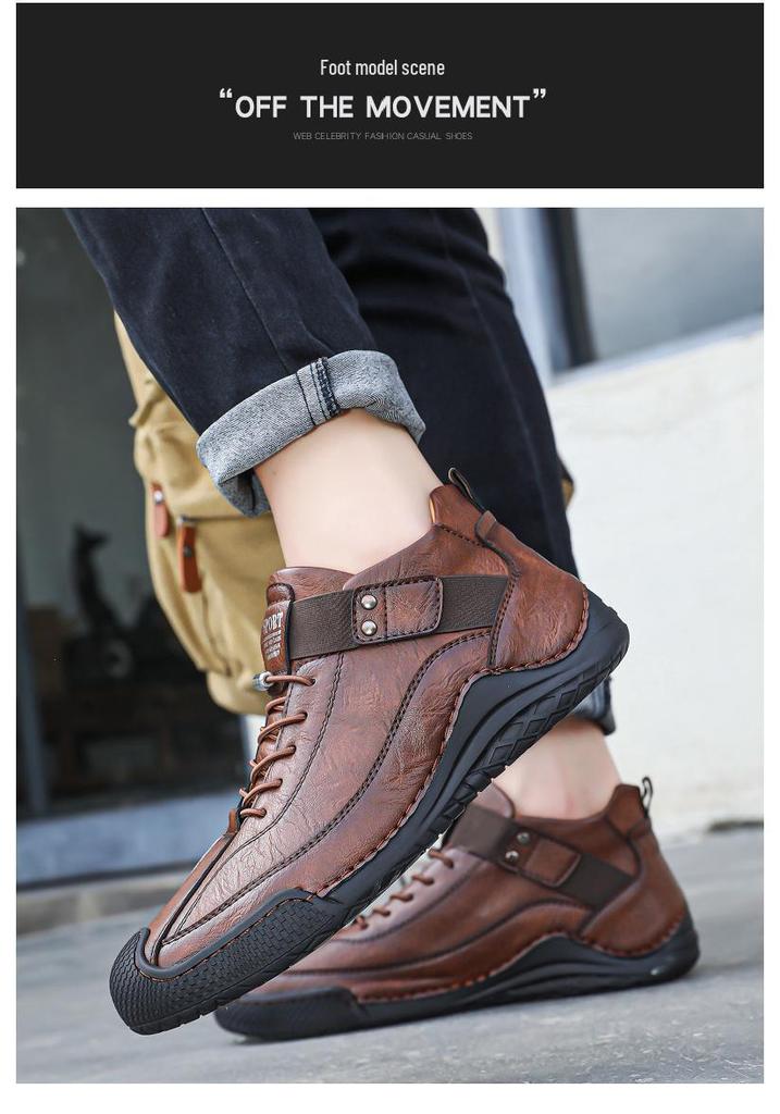 Men's Genuine Leather Soft Sole Casual Shoes - Autumn/Winter Large Size, Handmade and Comfortable.
