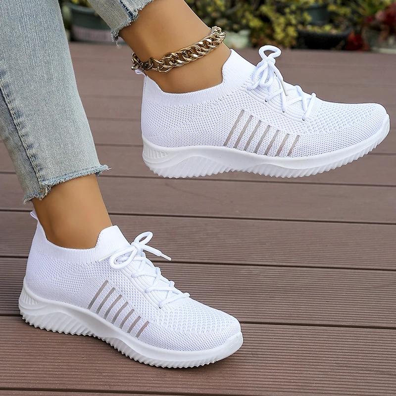 Fashion Zoki Breathable White Sneakers for Women Summer 2025 Thick Sole Knitting Sport Shoes Woman Comfort Slip On Tennis Running Shoes