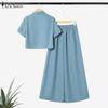 ZANZEA Women Short Sleeve Blouse and Wide Leg Pants Summer Two Piece Suit Sets