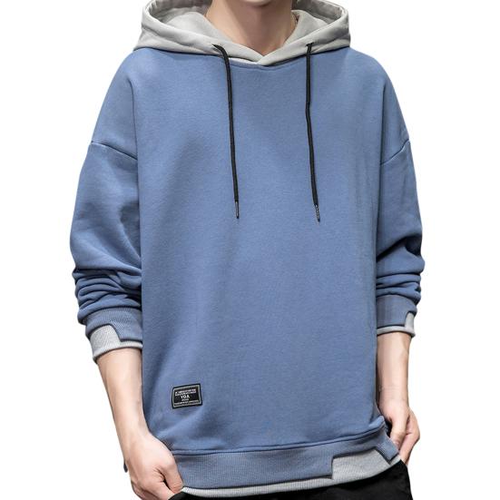 Men Hoodie Contrast Colors Drawstring Casual Long Sleeve Thick Loose Autumn Hoodie for Daily Wear