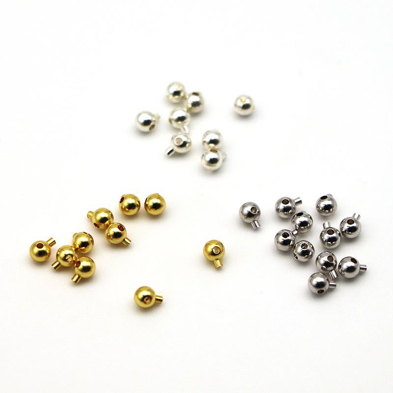 S925 Sterling Silver Round Beads DIY Bracelet Necklace Cord End Crimp Clasps Plain Silver (No Plating)