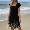 Summer Dresses For Women Loose Square Neck Cap Sleeve Casual Beach Vacation Tshirt Dress Sundresses With Pockets