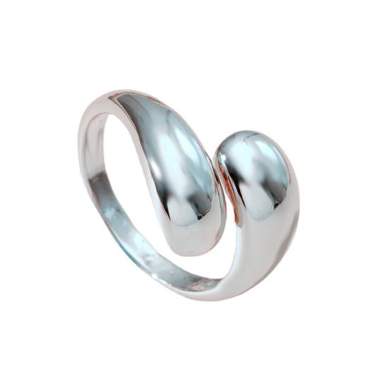 Women Ring Open Adjustable Water Drop Shape Electroplated Stainless Metal Birthday Gift Solid Color Commute Knuckle Ring Finger Jewelry