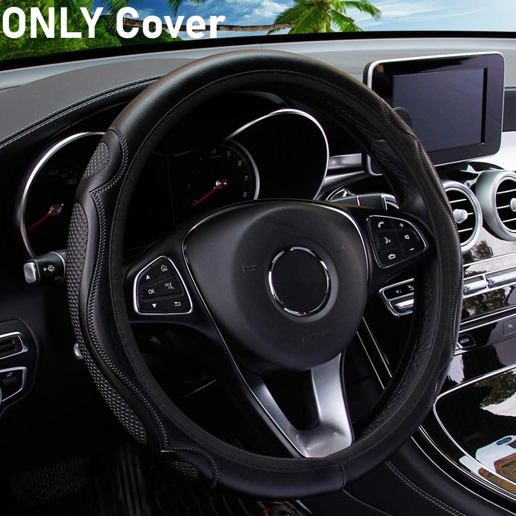 Four Season Universal Car Steering Wheel Cover Wear-resistant Embossed Leather Comfortable and Soft Suitable for 14.5-15 Inches