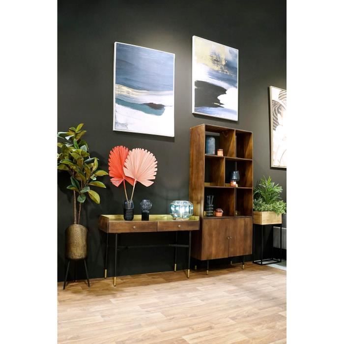 Étagère noir doré métal brun foncé bois de manguier