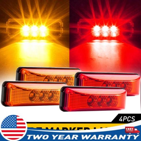 4X 3LED Marker Side Amber Lights Clearance Truck Light 12V Trailer RV Waterproof
