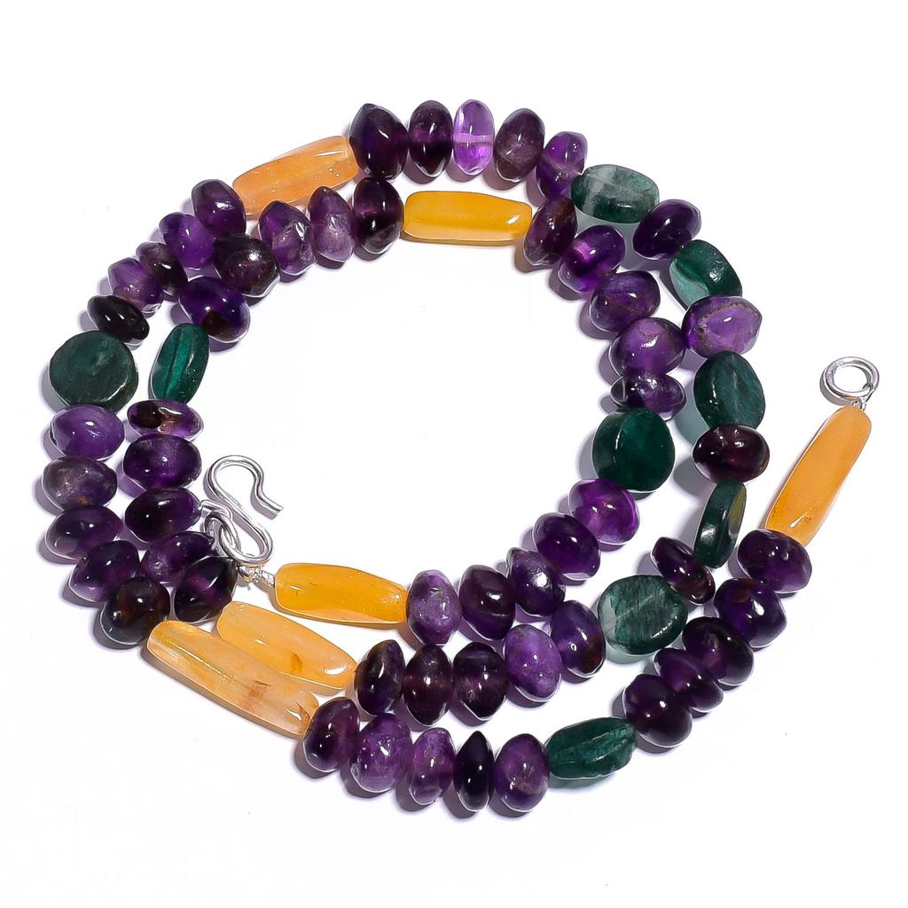 Natural Amethyst Mutli Aventurine Gemstone Smooth Beads Necklace 17" UB-4381 UB-4381