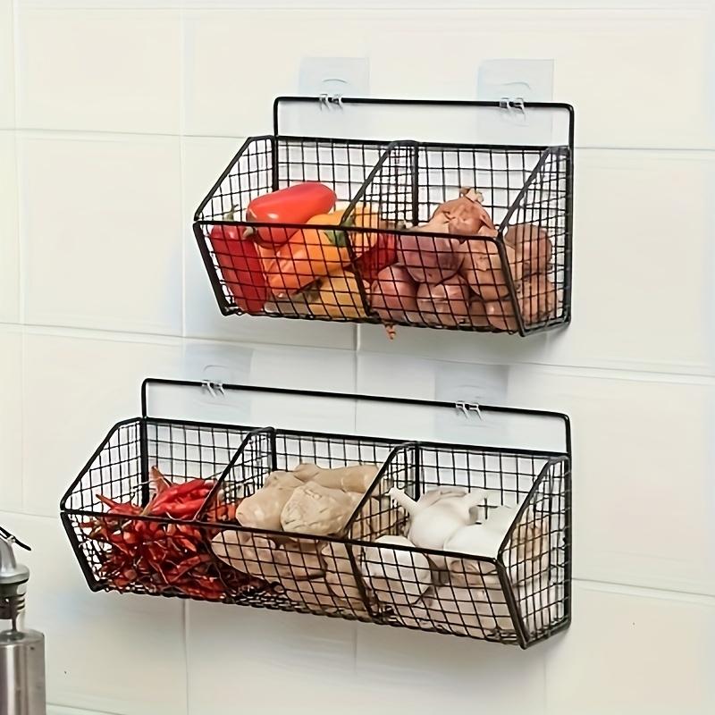 Kitchen Storage Rack for Snacks, Multifunctional Vegetable And Condiment Organizer, Wall-Mounted Shelf with Hanging Baskets