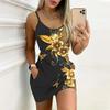 Summer New Flowers and Butterflies  Patterns  Print Sleeveless Bodycon Dress with Pockets Sexy Slim Fit Elegant Party Dress