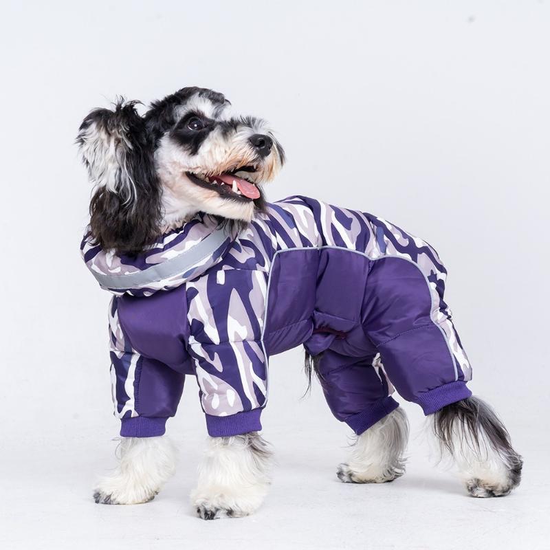 Winter Pet Dog Camouflage One-piece Four-legged Suit Waterproof Dogs Thicken Cotton Clothes with D-ring Outdoor Pet Walking Coat