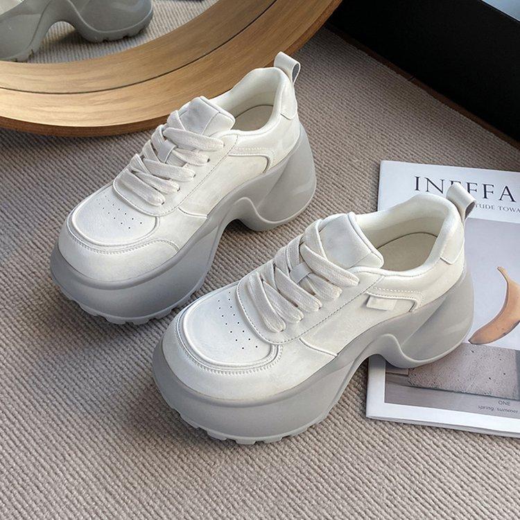 

Small man thick-soled heightening dad shoes women s 2025 autumn new fashion lace-up muffin shoes casual sports board shoes 34 белый