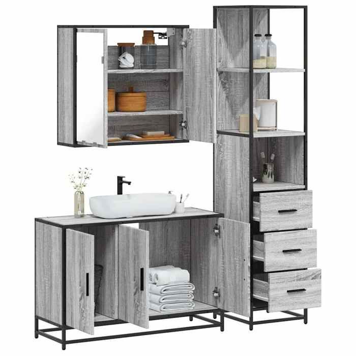 VidaXL Ensemble De Meubles De Salle De Bain 3 Pcs Sonoma Grey, Storage Cabinet, Bathroom Cabinet, Vanity Unit 3301133