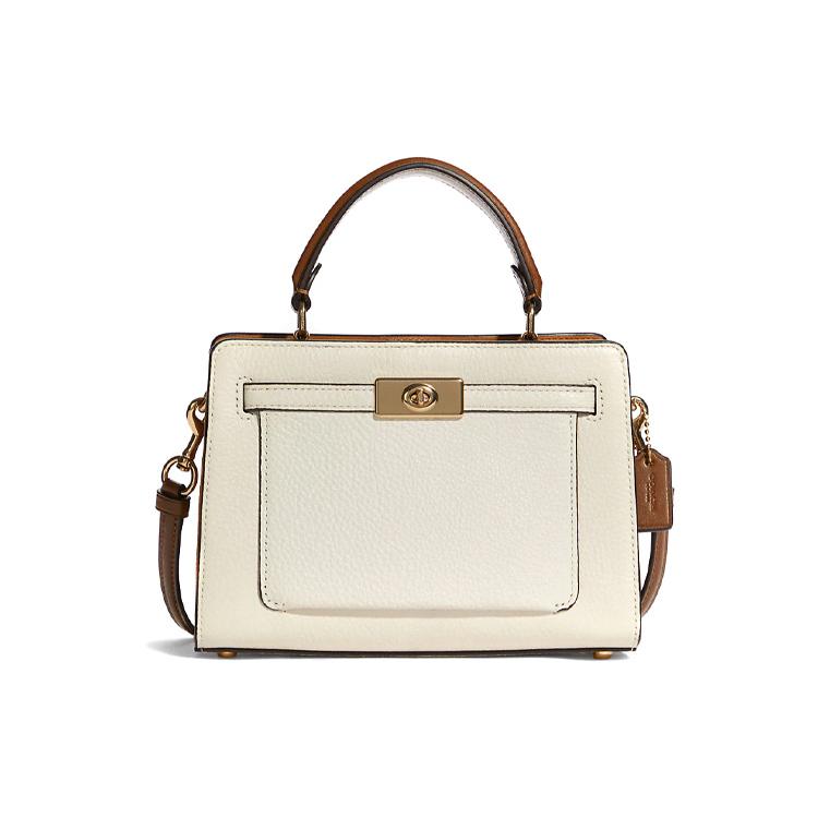 New COACH Lane Smooth Pebbled Leather Handbag Shoulder Bag Crossbody Bag Medium Size Women's Chalk White & Copper C8319-IMTVF