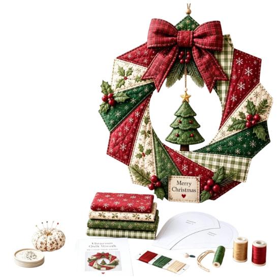 Einzigartiges Weihnachtsgeschenk für Lehrer, Weihnachts-Stoffkranz DIY-Set, Patchwork Anfängerfreundlich, Handgefertigte Bastelgirlande, Materialdekoration