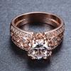 Retro Rose Gold Double Claw Round Diamond Edge White Diamond Ring Female Personalized Small Jewelry