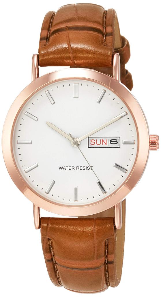 [Arias] Analog Amalfidia Watch with Day of the Week and Date Waterproof Leather Strap White Dial A44M04 Men's Brown