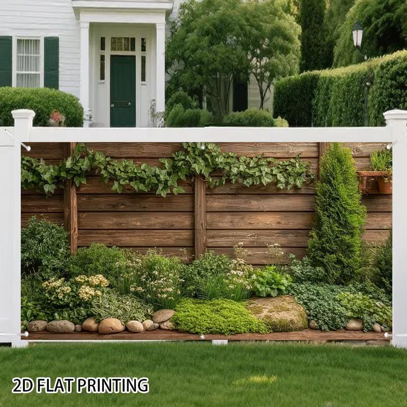 Rustic Brown Timber Plank Greenery Bush Courtyard Photo Background