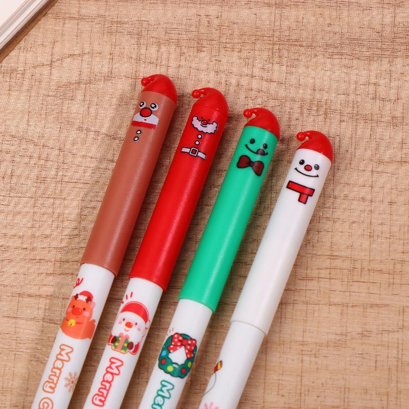 4Pcs Cartoon Christmas Santa Claus Snowman Elk Erasable Gel Pen Cute 0.5Mm Blue/Black Ink Signature Pens School Supplies