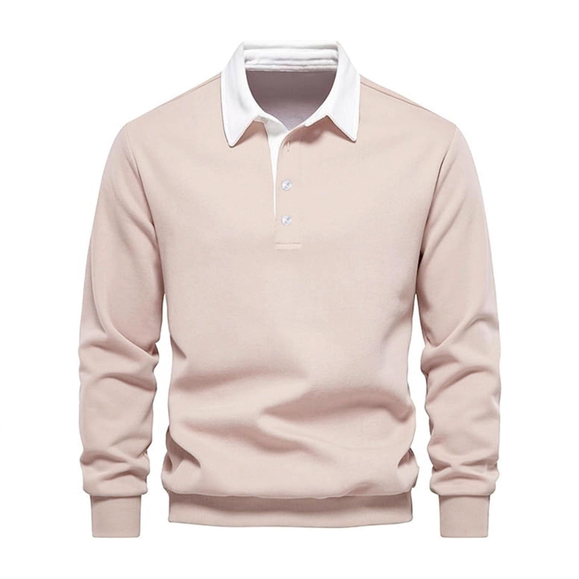 

Новая осенняя толстовка с длинными рукавами и воротником поло, модная, универсальная, повседневная мужская одежда S розовый