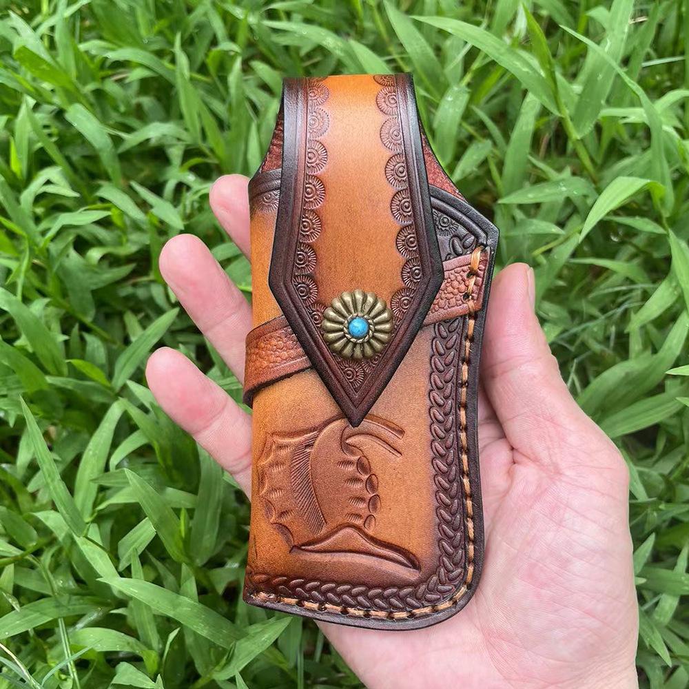 13.5 CM High-quality Cowhide Folding Knife Holder Scabbard Universal Knife Cover Leather Sheath with  Camping Knife Holsters