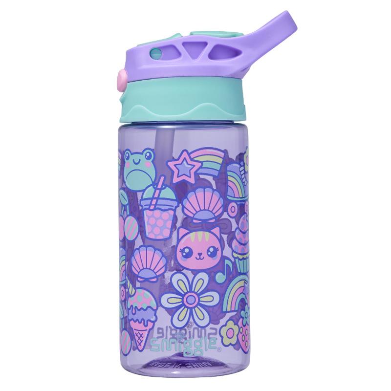 Smiggle Straw Water Bottle Kids Large Capacity Water Cup Student Tumbler Cartoon Silicone Straw Leak-Proof 500ml